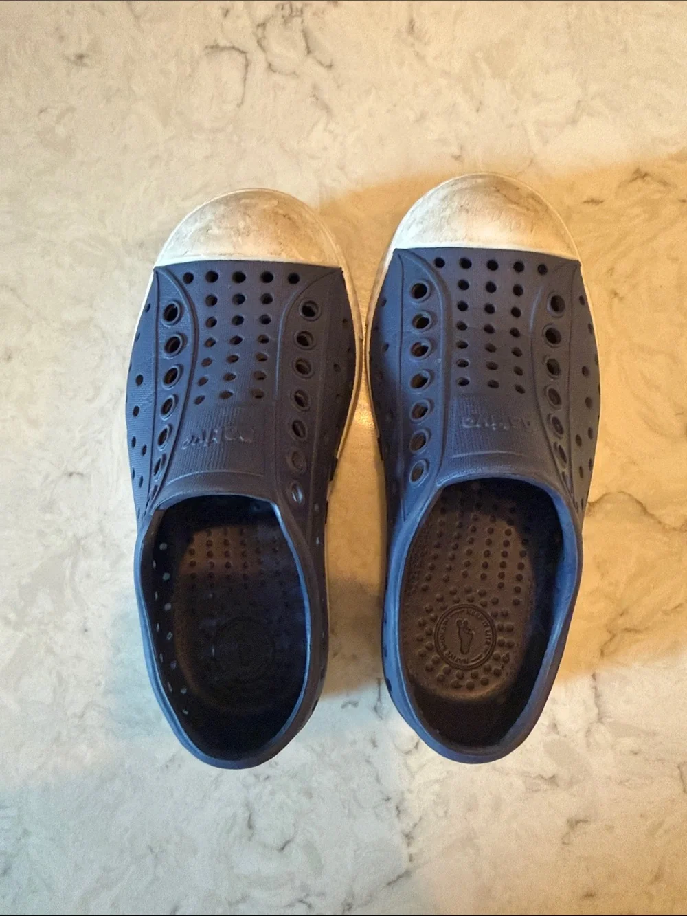 Native Kids Blue Slip-On Water Shoes with White Toe Caps